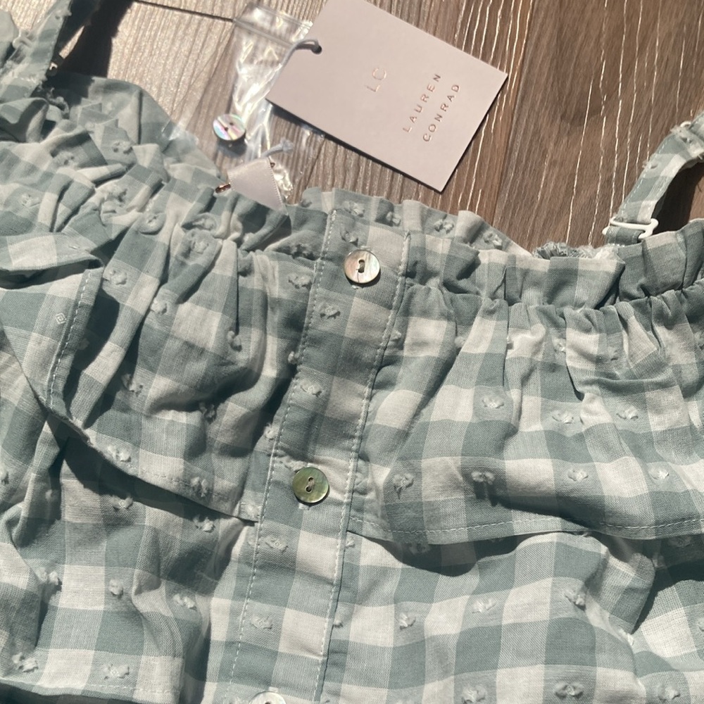 LC Lauren Conrad off the shoulder textured check w ruffle top L - Picture 6 of 16